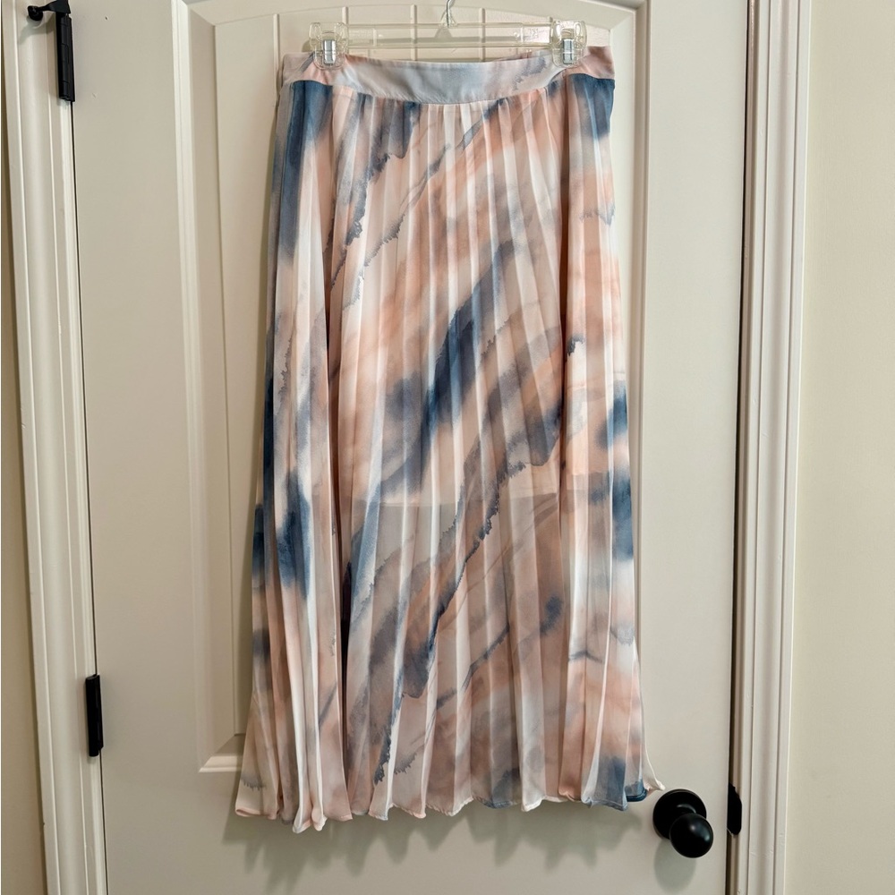 Blue and Pink Pleated Midi Skirt